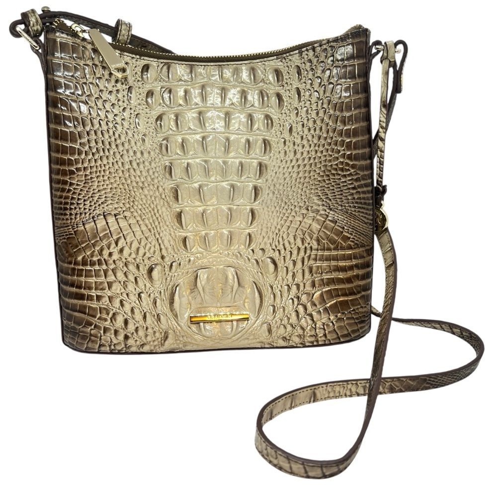 BRAHMIN PURSE KATIE MELBOURNE GOLD CROCO EMBOSSED LEATHER CROSSBODY BAG